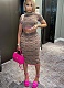 Sexy Printed Navel-baring Short-sleeved Skirt Suit