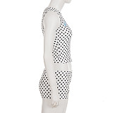Fashion Polka Dot Print Contrast Color Sleeveless Round Neck Vest High Waist Shorts Set