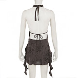 Sexy Deep V Halter Neck Backless Ripped Distressed Irregular Dress