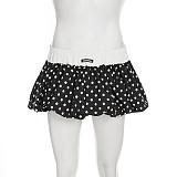 Fashionable Polka Dot Print High Waist A-Line Floral Skirt
