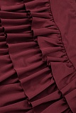 Burgundy Spring And Summer New Sexy Halter Neck Vest Pleated Skirt Two-Piece Suit
