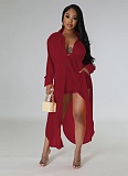 Sexy See-through Solid Color Chiffon Long Shirt and Shorts Beach Two-piece Suit