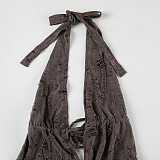 Sexy Deep V Halter Neck Backless Ripped Distressed Irregular Dress