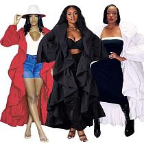 Shawl Ruffle Long Cardigan Fall Long Sleeve Open Front Outerwear