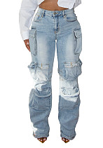 Women's Cargo Pants High Waist Baggy Jeans Flap Pocket Loose Denim