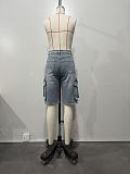 Casual Solid Color Pocket Mid Waist Straight Denim Shorts OD-8740
