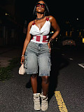 Casual Solid Color Pocket Mid Waist Straight Denim Shorts OD-8740
