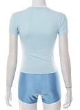 Summer Women'S Sexy Solid Color Round Neck Short Sleeve T-Shirt Tight Shorts Two-Piece Set