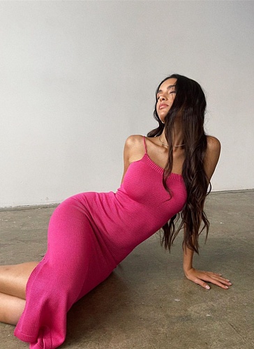 Sexy Knitted Temperament Sling Slit Tight Strap Dress