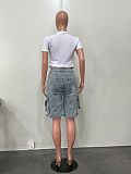 Casual Solid Color Pocket Mid Waist Straight Denim Shorts OD-8740