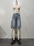 Casual Solid Color Pocket Mid Waist Straight Denim Shorts OD-8740