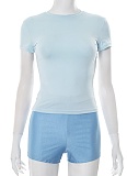 Summer Women'S Sexy Solid Color Round Neck Short Sleeve T-Shirt Tight Shorts Two-Piece Set