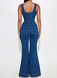 Fashion Casual Sexy Suspender Denim Flared Jumpsuit