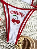 Casual Printed Cherry Slim Fit Neck Bikini Three-piece Set