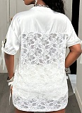 White Fashion Digital Print Sexy Hollow Lace Bowknot T-Shirt