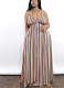 Fashion Holiday Dress Striped Print Strappy Waist-baring Dress