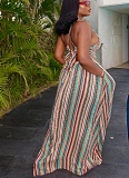 Fashion Holiday Dress Striped Print Strappy Waist-baring Dress