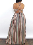 Fashion Holiday Dress Striped Print Strappy Waist-baring Dress