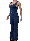 Fashion Casual Sexy Suspender Denim Flared Jumpsuit