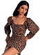 Sexy Square Neck Leopard Print Long Sleeve Dress For Women
