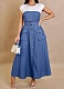 Elegant Denim Patchwork Contrast Color Pocket Dress For Women