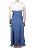 Elegant Denim Patchwork Contrast Color Pocket Dress For Women