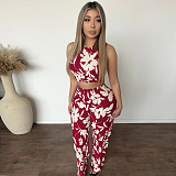 Casual Fashion Animal Print Sleeveless Top Wide Leg Pants Set