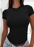 Summer New Fashion All-Match Solid Color Round Neck Slim Short Sleeve T-Shirt