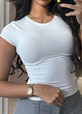 Summer New Fashion All-Match Solid Color Round Neck Slim Short Sleeve T-Shirt