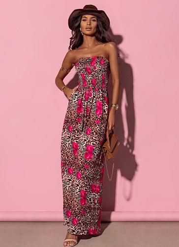 Sexy Tube Top Fashion Print Loose Jumpsuit For Women
