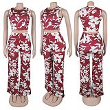 Casual Fashion Animal Print Sleeveless Top Wide Leg Pants Set