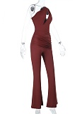 New Style Personalized Fashion Sports Leisure Oblique Shoulder Ribbon Slim Jumpsuit
