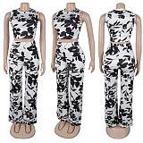 Casual Fashion Animal Print Sleeveless Top Wide Leg Pants Set