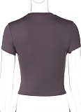 Summer New Fashion All-Match Solid Color Round Neck Slim Short Sleeve T-Shirt