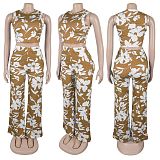 Casual Fashion Animal Print Sleeveless Top Wide Leg Pants Set