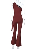 New Style Personalized Fashion Sports Leisure Oblique Shoulder Ribbon Slim Jumpsuit