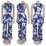 Casual Fashion Animal Print Sleeveless Top Wide Leg Pants Set