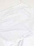 White Summer Fashion Sexy Backless Slim Fit Feather Edge Lace-Up Dress For Women