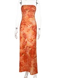 Tubetop Slim Fit Waist Printed Temperament Holiday Dress
