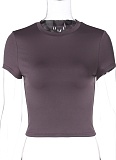 Summer New Fashion All-Match Solid Color Round Neck Slim Short Sleeve T-Shirt