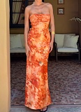 Tubetop Slim Fit Waist Printed Temperament Holiday Dress