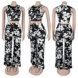 Casual Fashion Animal Print Sleeveless Top Wide Leg Pants Set