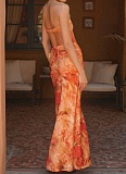 Tubetop Slim Fit Waist Printed Temperament Holiday Dress