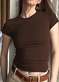 Summer New Fashion All-Match Solid Color Round Neck Slim Short Sleeve T-Shirt