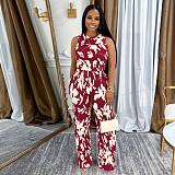 Casual Fashion Animal Print Sleeveless Top Wide Leg Pants Set