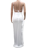 White Summer Fashion Sexy Backless Slim Fit Feather Edge Lace-Up Dress For Women