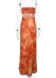 Tubetop Slim Fit Waist Printed Temperament Holiday Dress