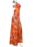 Tubetop Slim Fit Waist Printed Temperament Holiday Dress