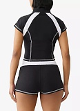 Summer Hot Girl Zipper Cardigan Slim Casual Sports Drawstring Shorts Two-Piece Set