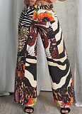 New Summer Floral Leopard Print Loose Straight Trousers
